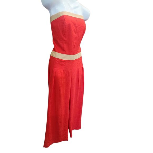 Luxe Linen Strapless Open Back Jump Suit-Wide Leg-NWT-Resortwear-Coastal Chic-L - Picture 13 of 13